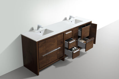 83'' KubeBath Dolce Double Sink Rose Wood Modern Bathroom Vanity with White Quartz Counter-Top