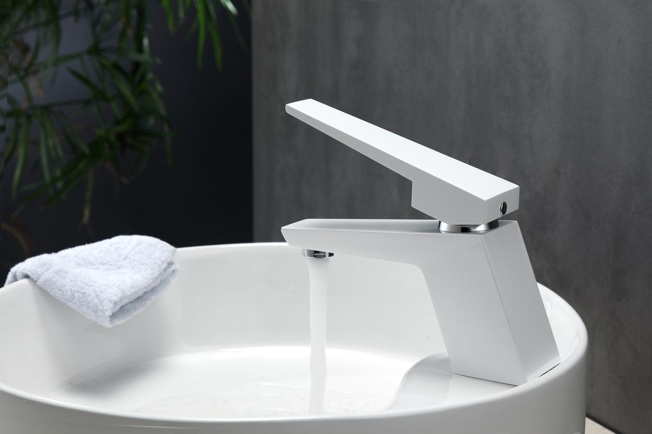 Aqua Siza Single Lever Modern Bathroom Vanity Faucet White