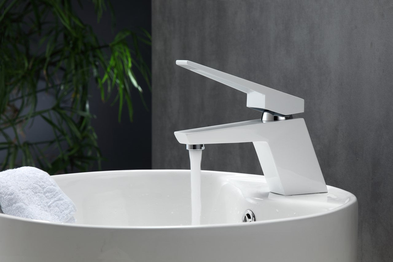 Aqua Siza Single Lever Modern Bathroom Vanity Faucet White