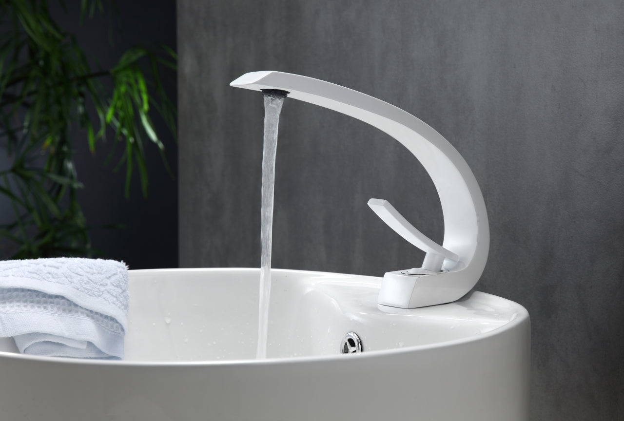Aqua Arcco Single Lever Wide Spread Bathroom Vanity Faucet White
