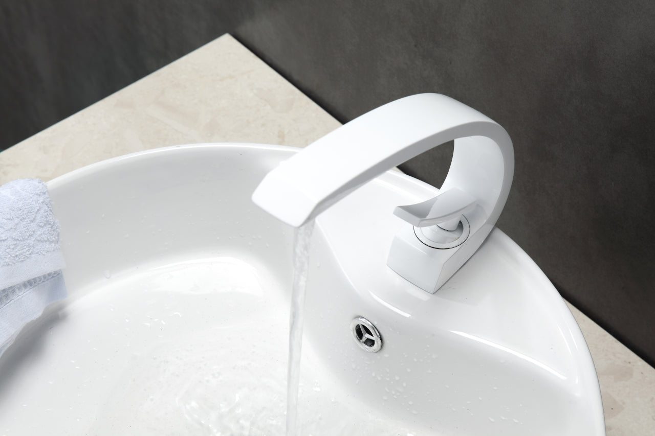 Aqua Arcco Single Lever Wide Spread Bathroom Vanity Faucet White