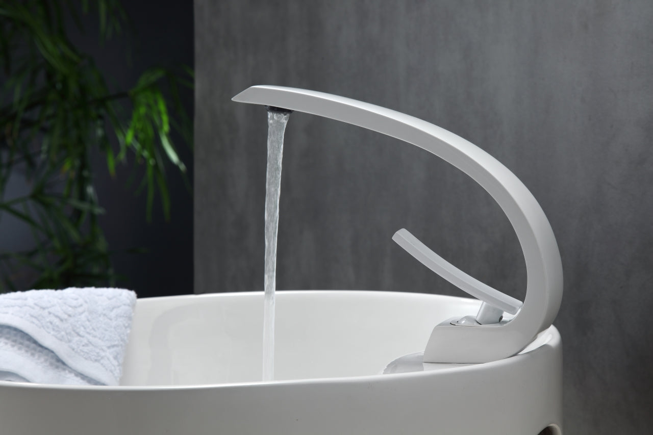 Aqua Arcco Single Lever Wide Spread Bathroom Vanity Faucet White