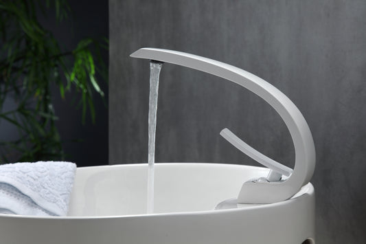 Aqua Arcco Single Lever Wide Spread Bathroom Vanity Faucet White