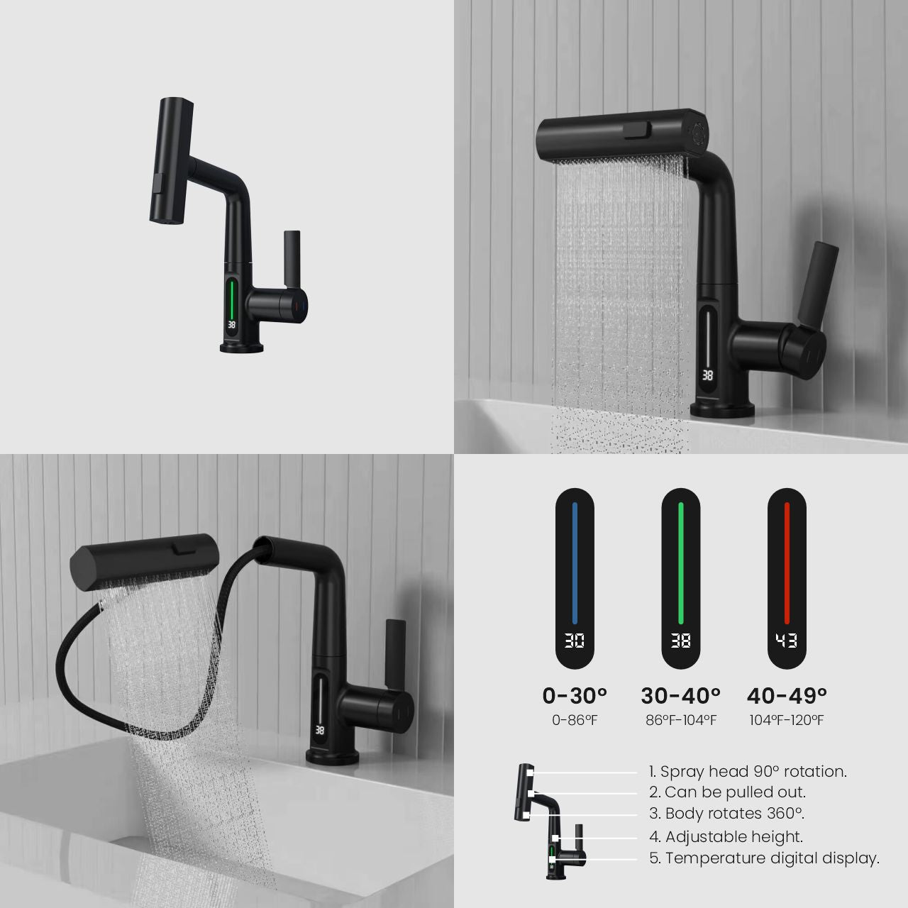Aqua Klein Single Lever Temperature Digital Display Faucet Matte Black