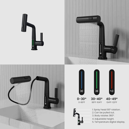 Aqua Klein Single Lever Temperature Digital Display Faucet Matte Black