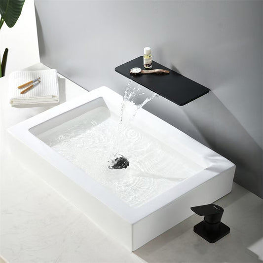 Aqua Flusso by KubeBath Wall Mount Widespread Waterfall Faucet Black