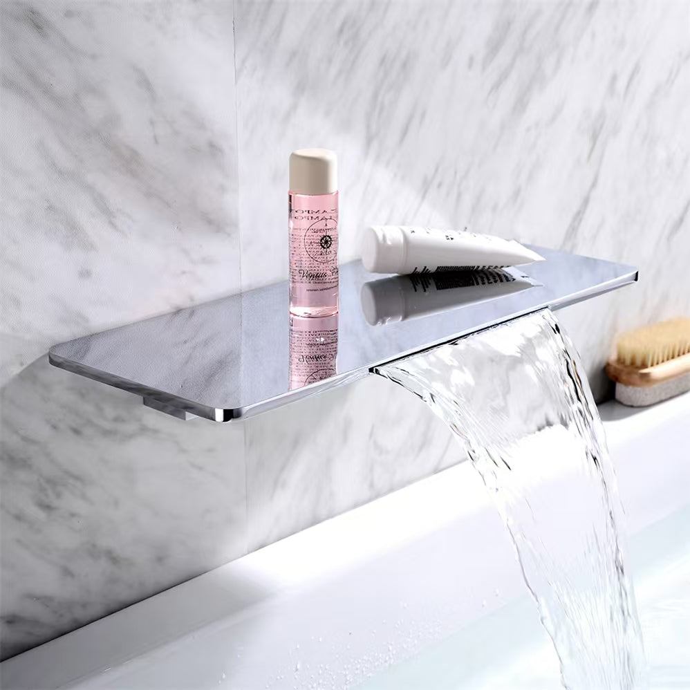 Aqua Flusso by KubeBath Wall Mount Widespread Waterfall Faucet Chrome