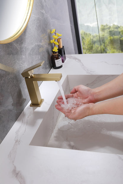 Aqua Kubo by KubeBath Single Lever Bathroom Vanity Faucet Brushed Gold