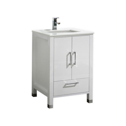 Anziano 24" Gloss White Vanity w/ Quartz Countertop