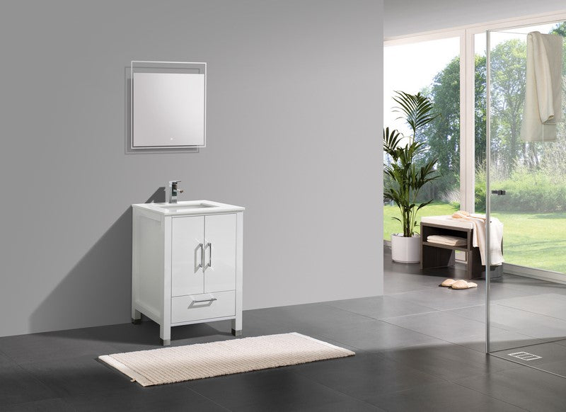 Anziano 24" Gloss White Vanity w/ Quartz Countertop