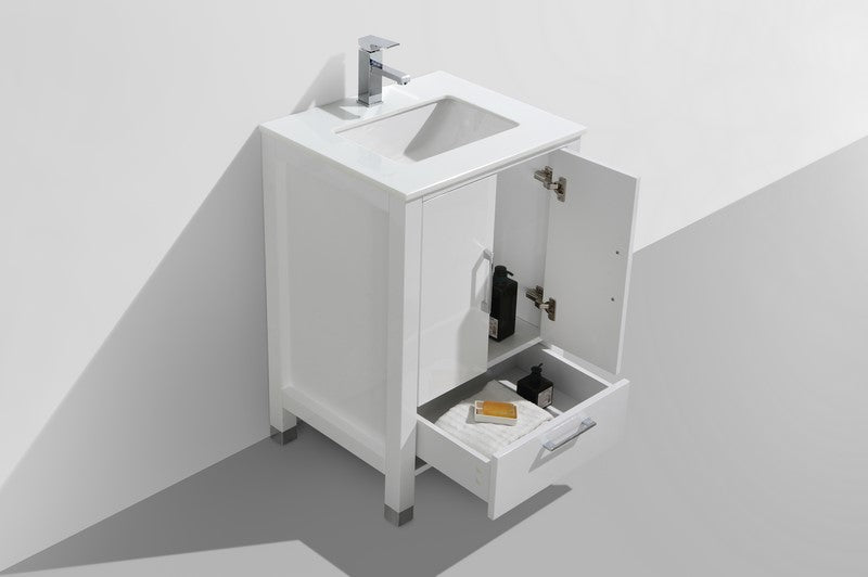 Anziano 24" Gloss White Vanity w/ Quartz Countertop