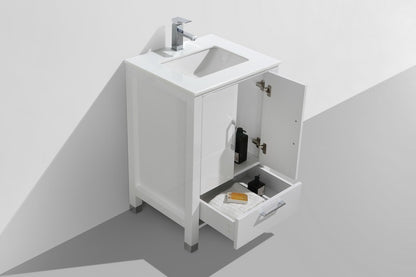 Anziano 24" Gloss White Vanity w/ Quartz Countertop