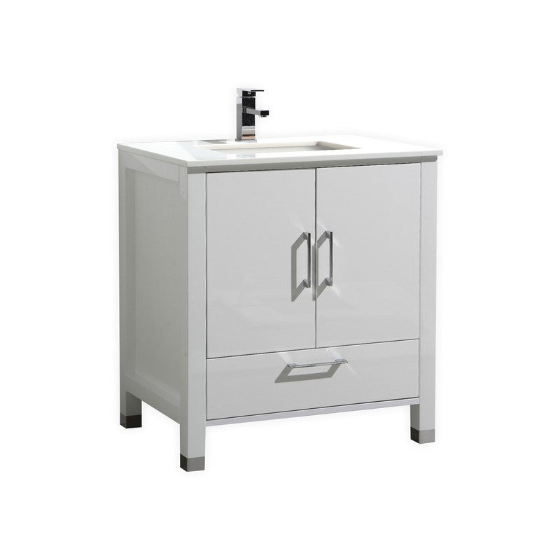 Anziano 30" Gloss White Vanity w/ Quartz Countertop