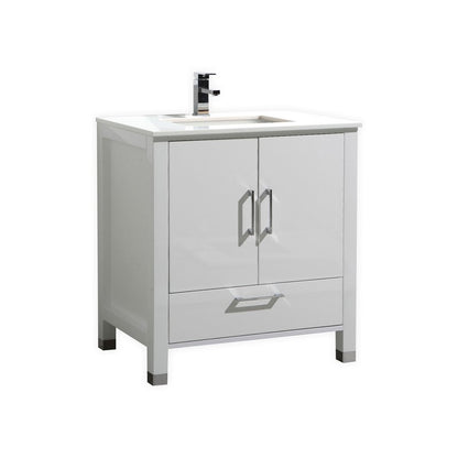 Anziano 30" Gloss White Vanity w/ Quartz Countertop