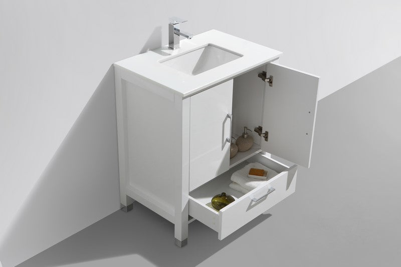 Anziano 30" Gloss White Vanity w/ Quartz Countertop
