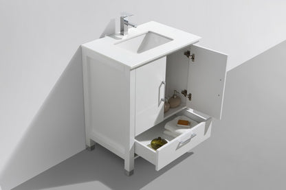 Anziano 30" Gloss White Vanity w/ Quartz Countertop