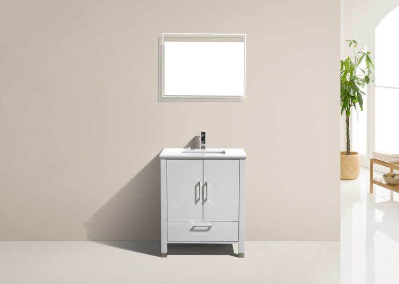 Anziano 30" Gloss White Vanity w/ Quartz Countertop