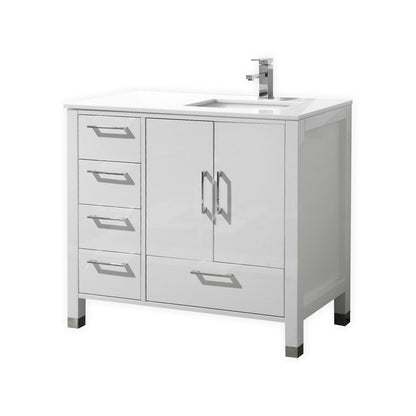 Anziano 36" Gloss White Vanity w/ Quartz Countertop