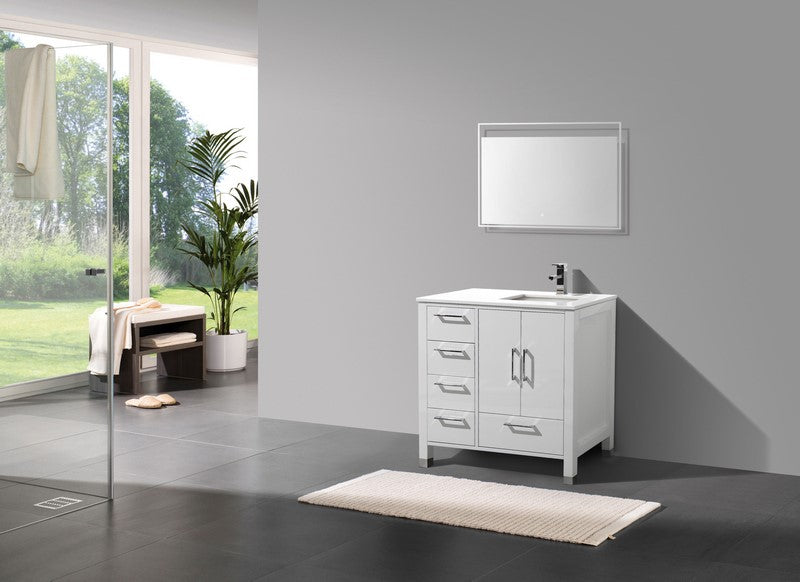 Anziano 36" Gloss White Vanity w/ Quartz Countertop