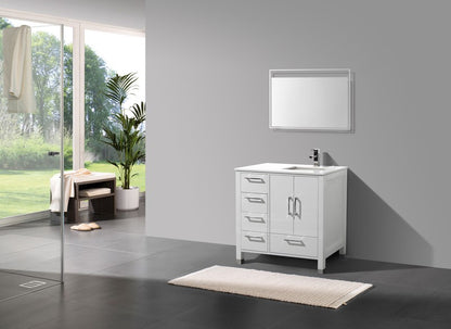 Anziano 36" Gloss White Vanity w/ Quartz Countertop