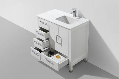 Anziano 36" Gloss White Vanity w/ Quartz Countertop