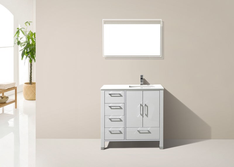 Anziano 36" Gloss White Vanity w/ Quartz Countertop