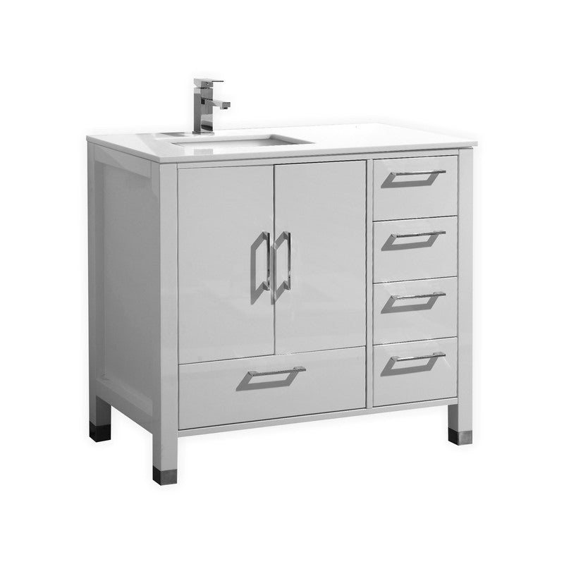 Anziano 36" Gloss White Vanity w/ Quartz Countertop