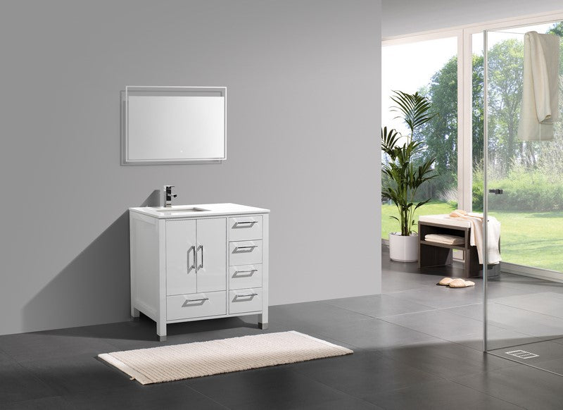 Anziano 36" Gloss White Vanity w/ Quartz Countertop