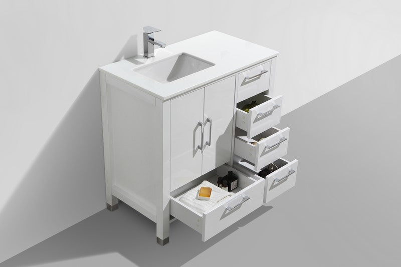 Anziano 36" Gloss White Vanity w/ Quartz Countertop