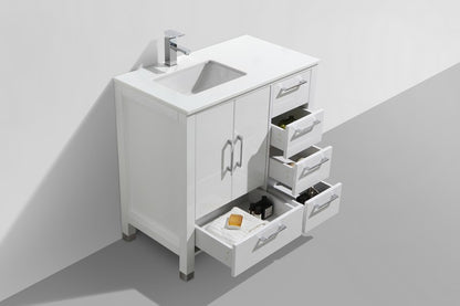 Anziano 36" Gloss White Vanity w/ Quartz Countertop