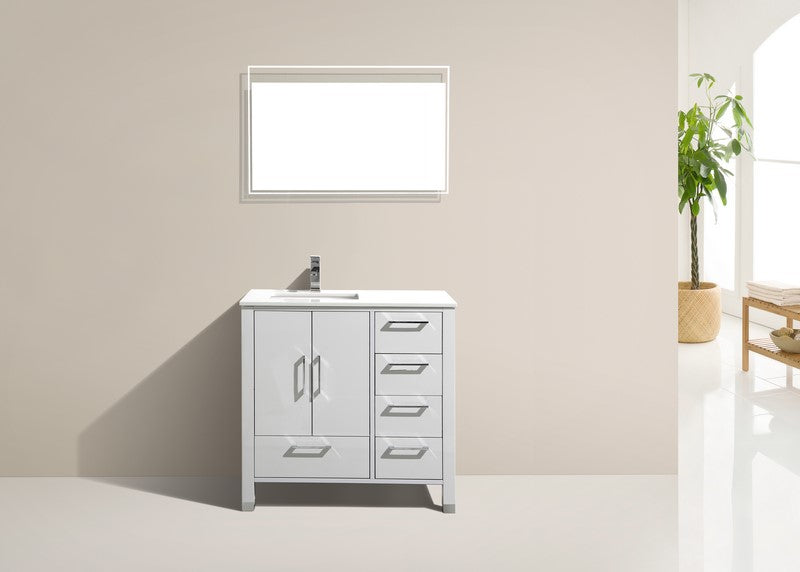 Anziano 36" Gloss White Vanity w/ Quartz Countertop