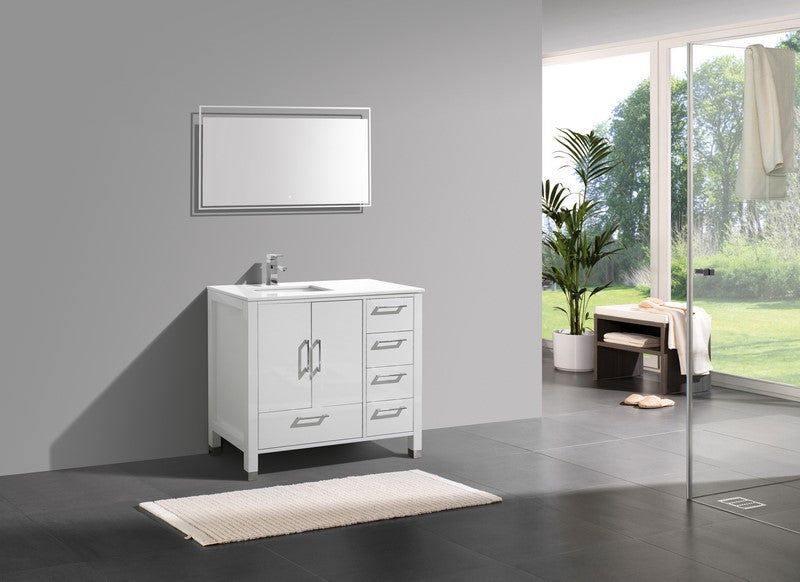 Anziano 40" Gloss White Vanity w/ Quartz Countertop