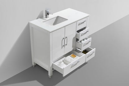 Anziano 40" Gloss White Vanity w/ Quartz Countertop