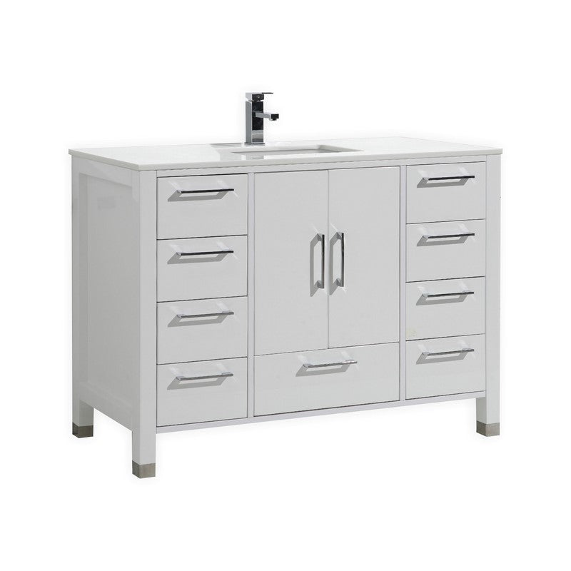 Anziano 48" Gloss White Vanity w/ Quartz Countertop