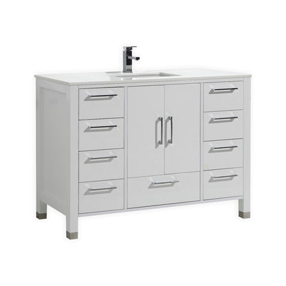 Anziano 48" Gloss White Vanity w/ Quartz Countertop