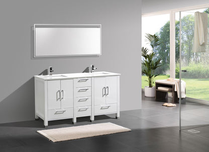 Anziano 60" High Gloss White Double Sink Vanity w/ Quartz Countertop