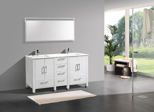 Anziano 60" High Gloss White Double Sink Vanity w/ Quartz Countertop