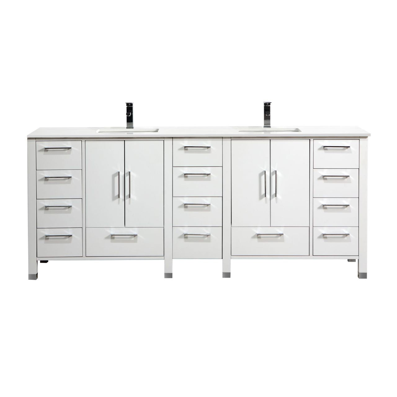 Anziano 84" Gloss White Double Sink Vanity w/ Quartz Countertop