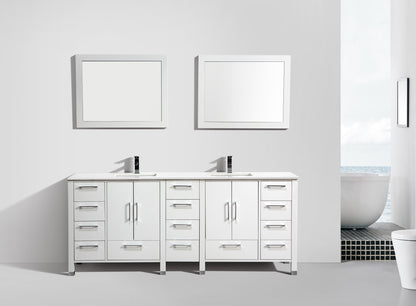 Anziano 84" Gloss White Double Sink Vanity w/ Quartz Countertop