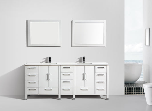 Anziano 84" Gloss White Double Sink Vanity w/ Quartz Countertop