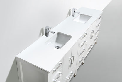 Anziano 84" Gloss White Double Sink Vanity w/ Quartz Countertop