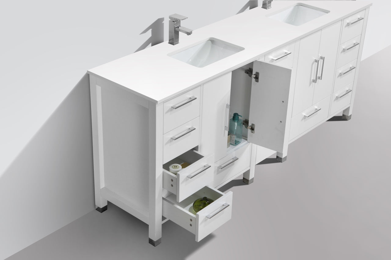 Anziano 84" Gloss White Double Sink Vanity w/ Quartz Countertop