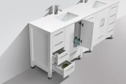 Anziano 84" Gloss White Double Sink Vanity w/ Quartz Countertop