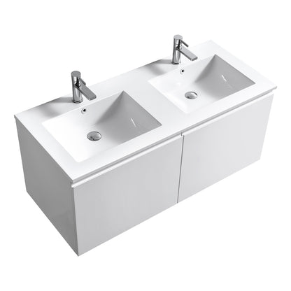 48'' Balli Double Sink Modern Wall Mount Bathroom Vanity Gloss White