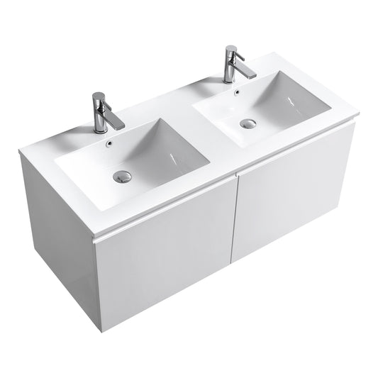 48'' Balli Double Sink Modern Wall Mount Bathroom Vanity Gloss White