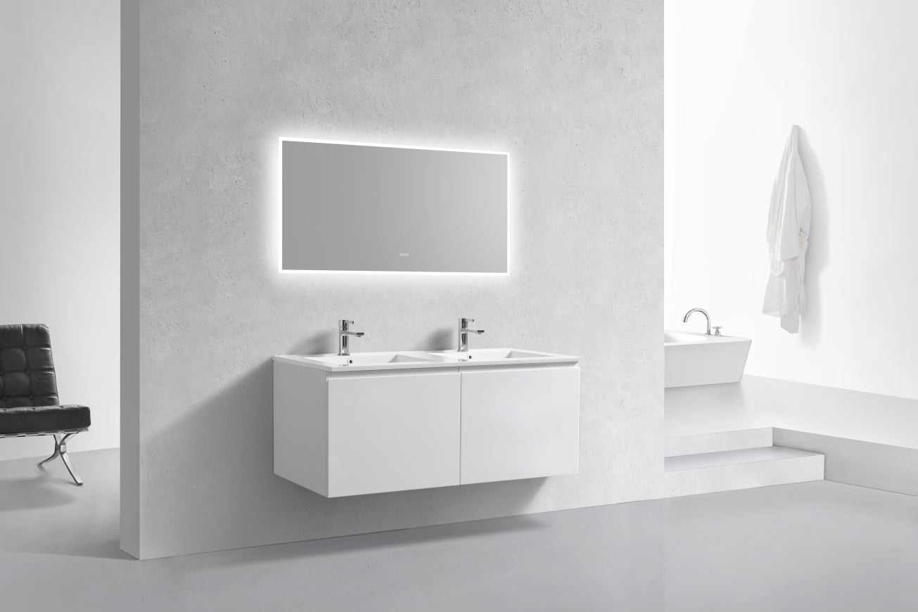 48'' Balli Double Sink Modern Wall Mount Bathroom Vanity Gloss White