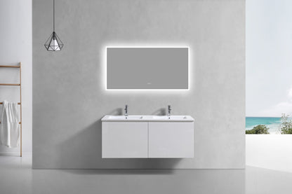 48'' Balli Double Sink Modern Wall Mount Bathroom Vanity Gloss White