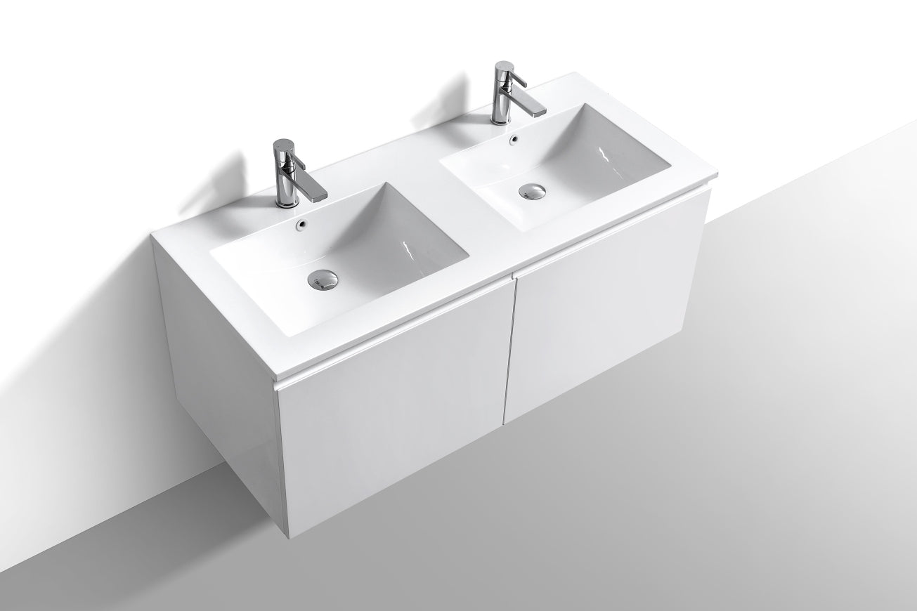 48'' Balli Double Sink Modern Wall Mount Bathroom Vanity Gloss White