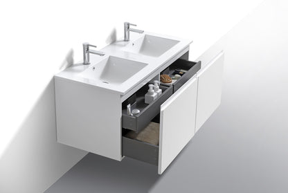 48'' Balli Double Sink Modern Wall Mount Bathroom Vanity Gloss White