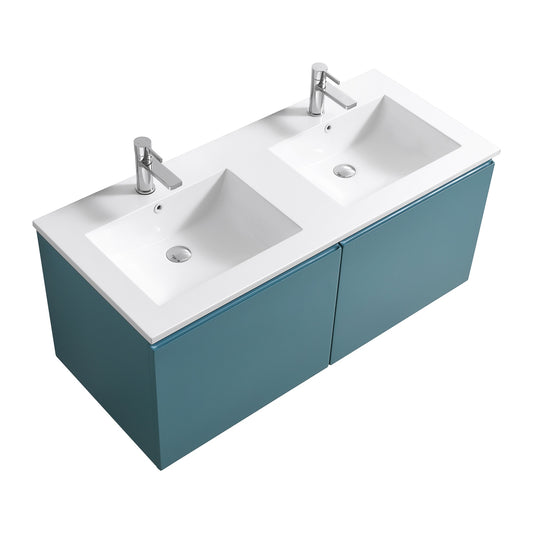 48'' Balli Double Sink Modern Wall Mount Bathroom Vanity Teal Green